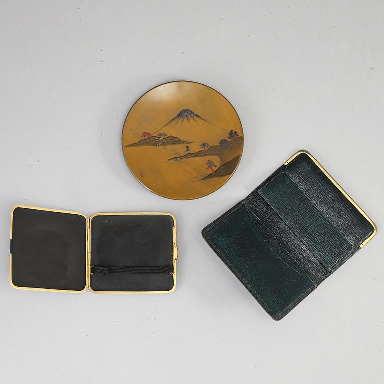 A Wallet, Cigarette case, and a dish, Japan, Meiji (1868-1912).