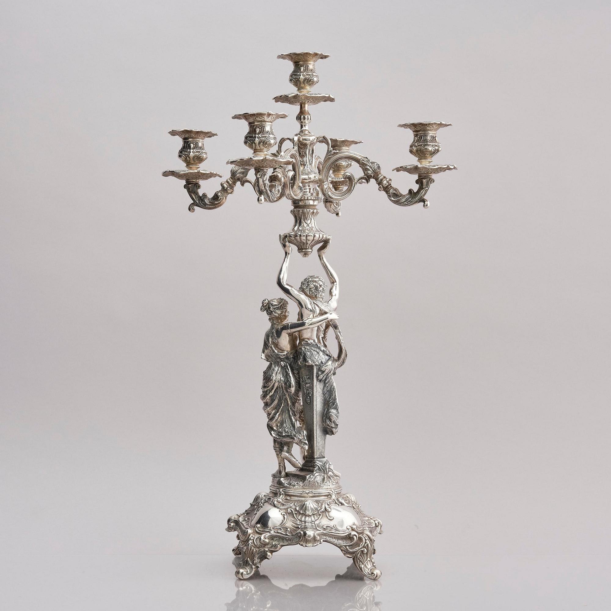 Lale Silverware & Co Ltd, femarmade kandelabrar, tre stycken, sterling silver, Istanbul, Turkiet 1900-tal.