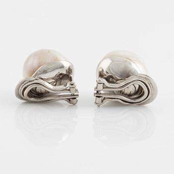 White gold and large baroque South sea pearl earrings.