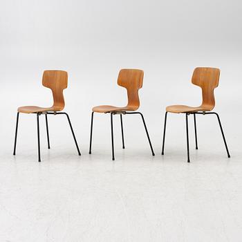 Arne Jacobsen, chairs, 2 + 1, "The T-Chair", Fritz Hansen, 1960s-70s.