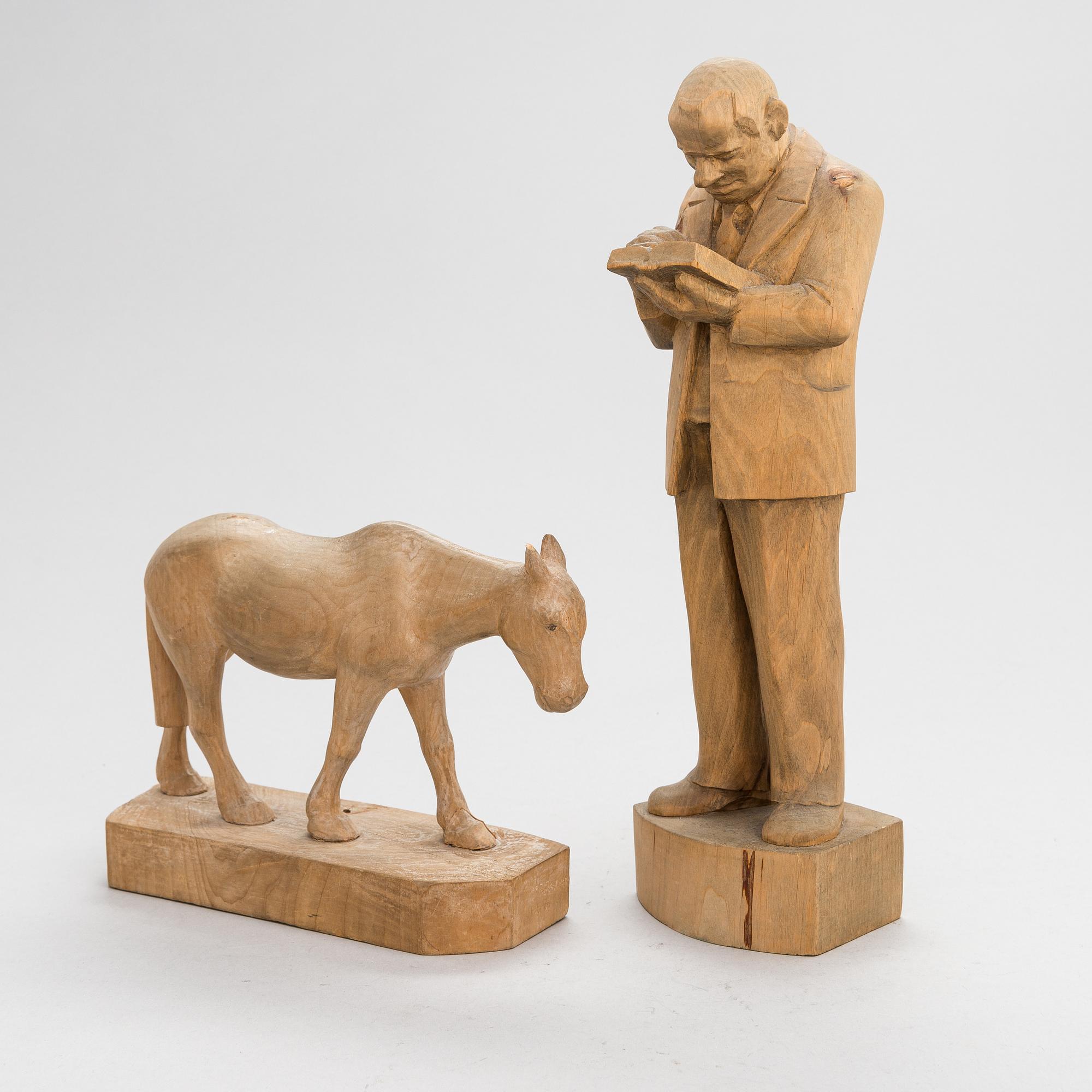 Albin Kaasinen, two wooden sculptures, one signed and dated -55.