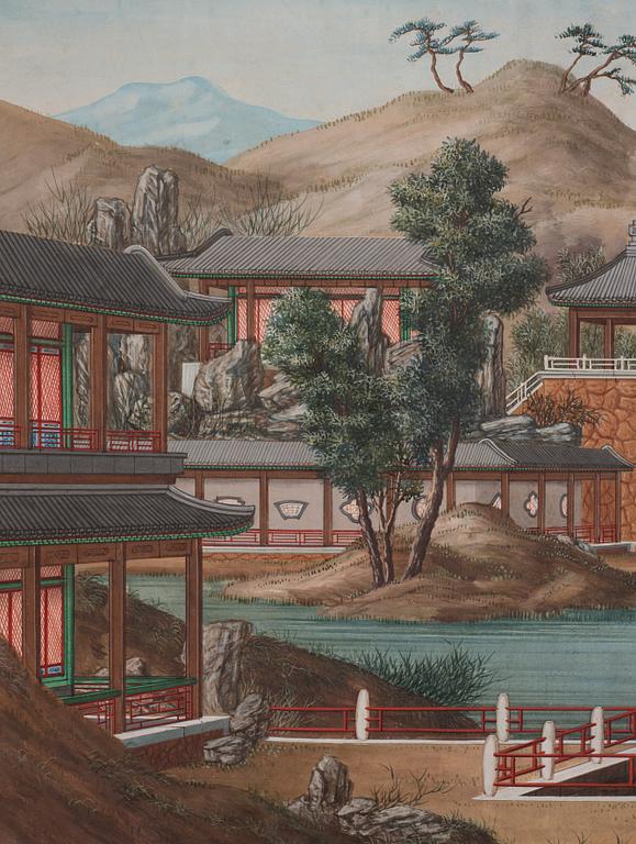 A group of five Chinese gouache paintings, Qing dynasty, late 18th century, by anonymous artist.