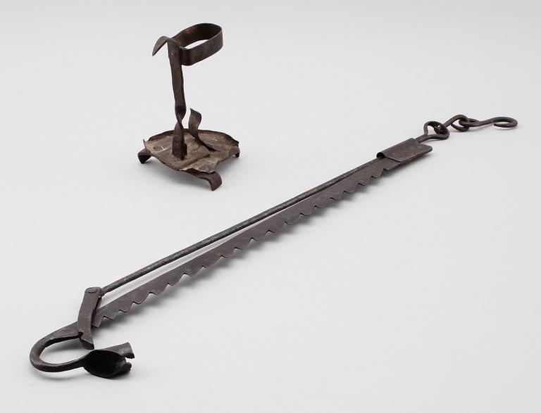 LJUSSTAKAR, 2 st, smide, 1700-/1800-tal.