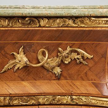 A Swedish Rococo chest of drawers by Christian Linning dated 1761 (master in Stockholm 1744-1779).