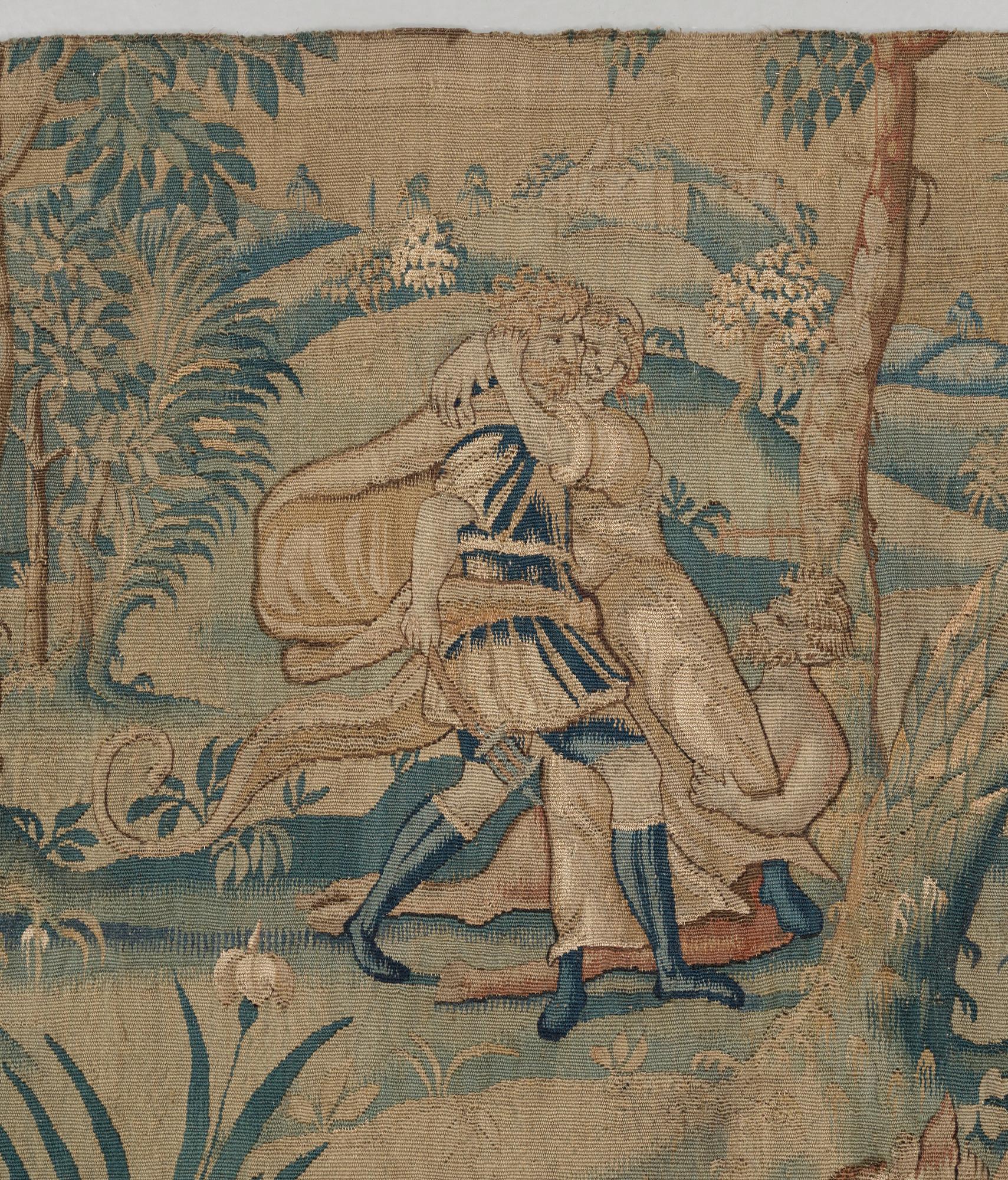 VÄVD TAPET, gobelängteknik. Flandern 1500-tal. 177 x 330 cm.