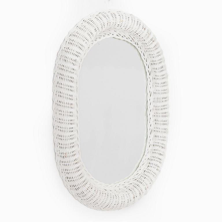 A rattan mirror, late 20th century.
