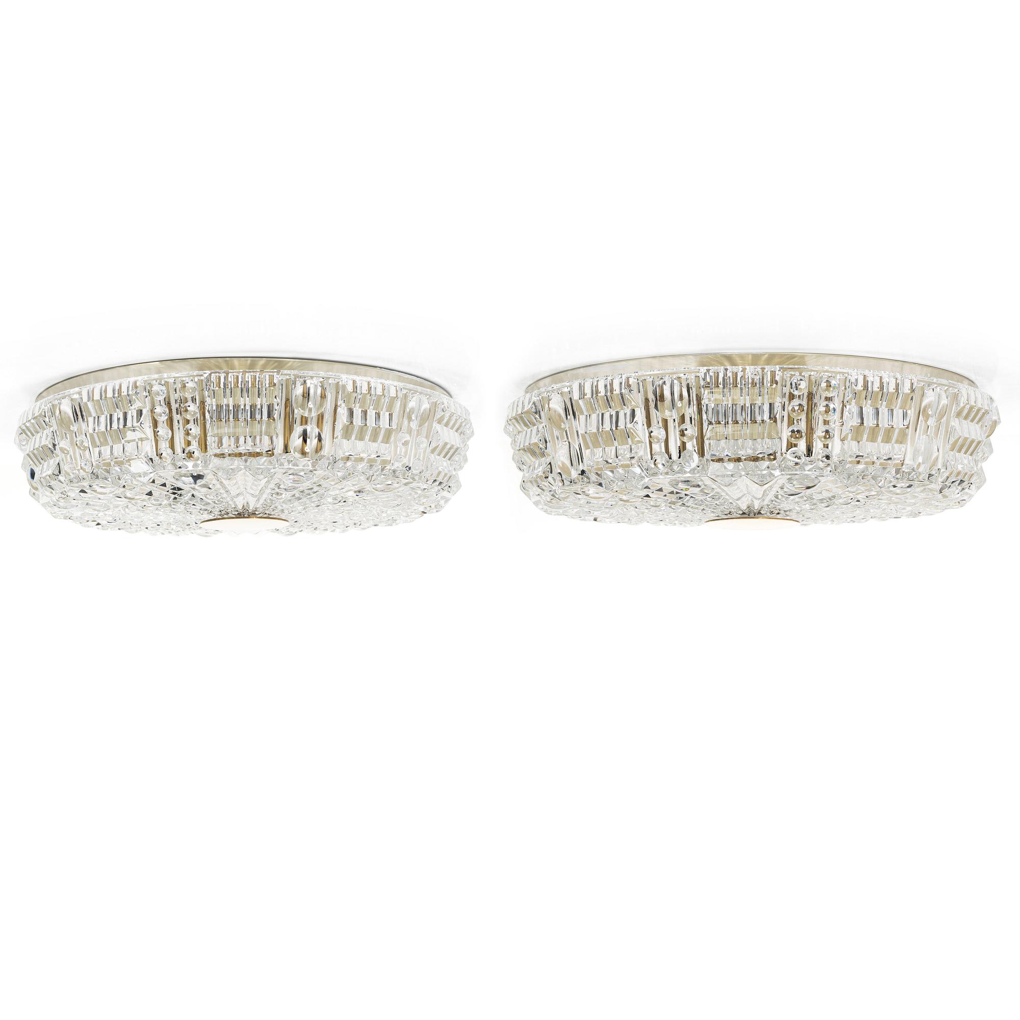 Carl Fagerlund, ceiling lights, a pair, Orrefors, 1960s.
