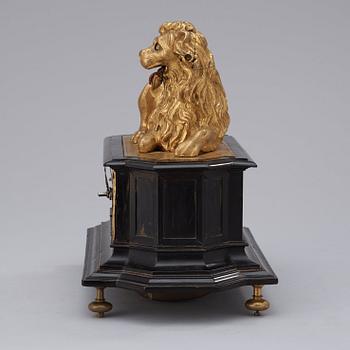 A rare gilt brass on ebonised base Lion Automaton figure clock, Augsburg circa 1630.