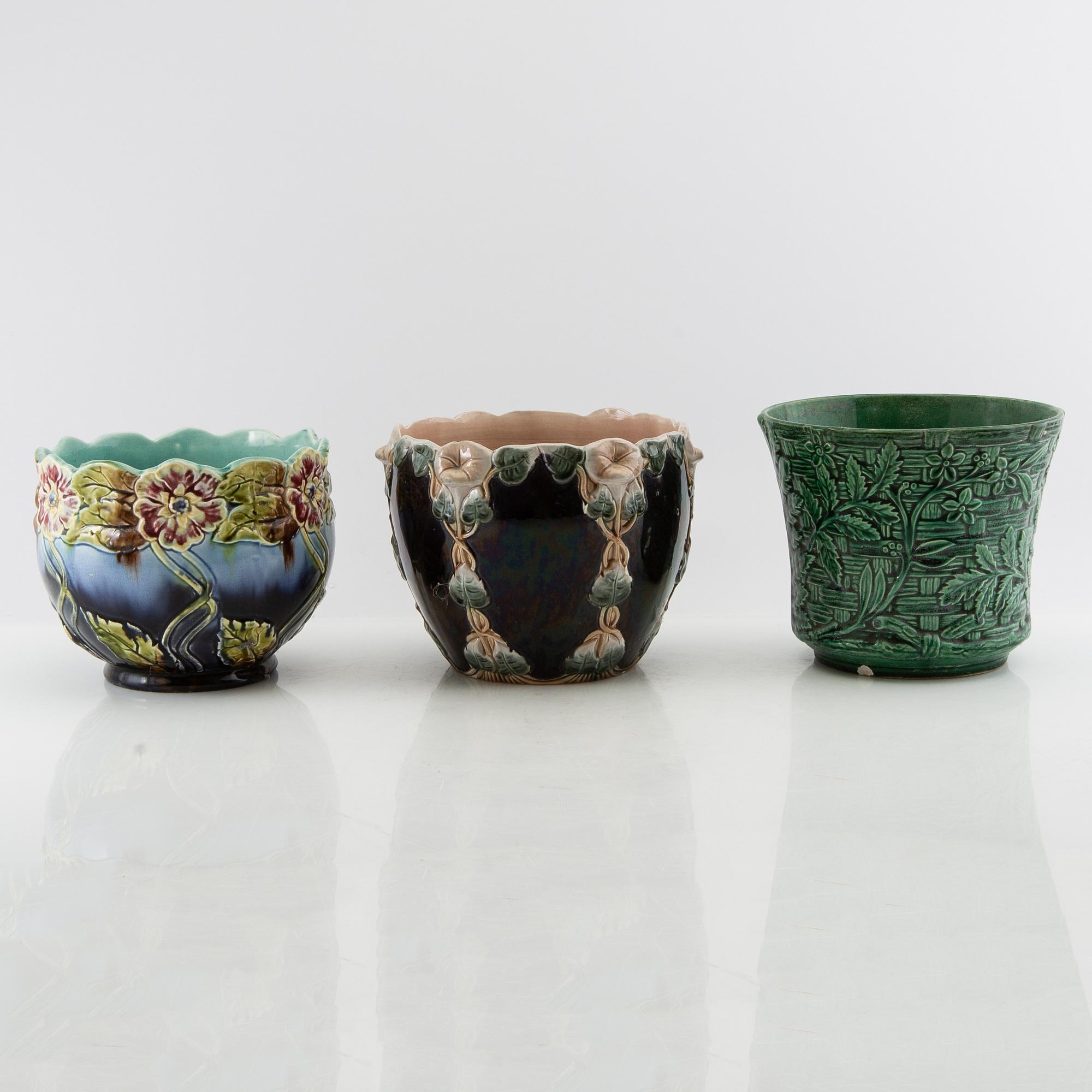 Outer casings 3 pcs Art Nouveau early 20th century majolica.