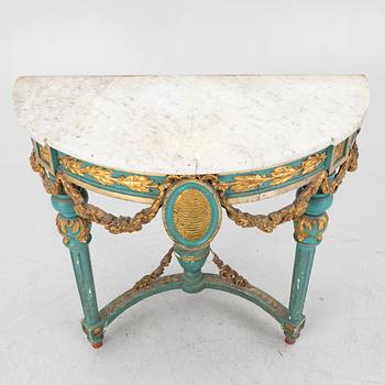 A Gustavian style console table, around 1900.