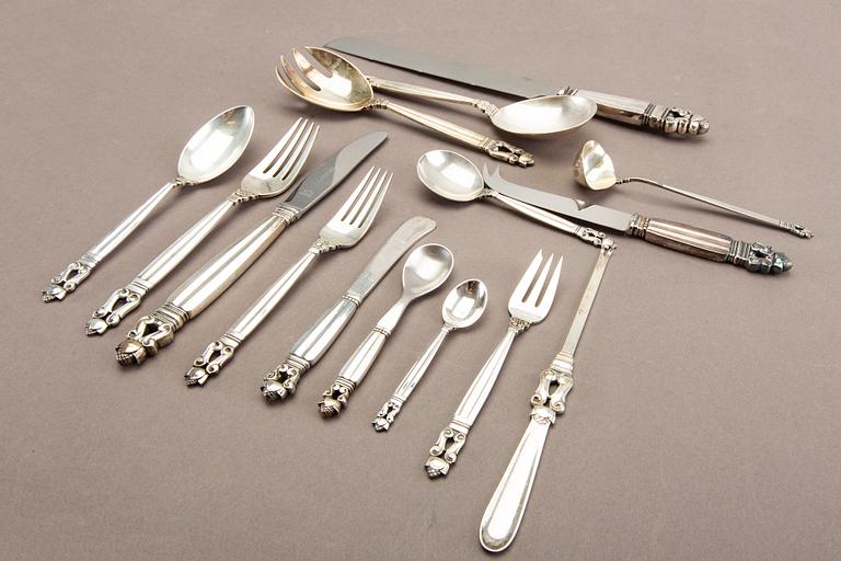 Johan Rohde, a set of 79 pcs of "Konge/Acorn" sterling silver flatware, maker's mark Georg Jensen, Copenhagen post 1945.