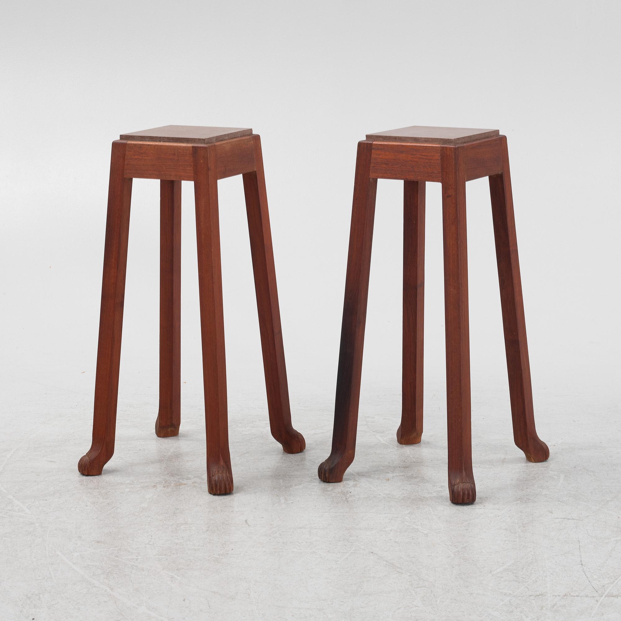 Pedestals, a pair, reportedly made by a student from Carl Malmsten's School Cappellagården, Öland.