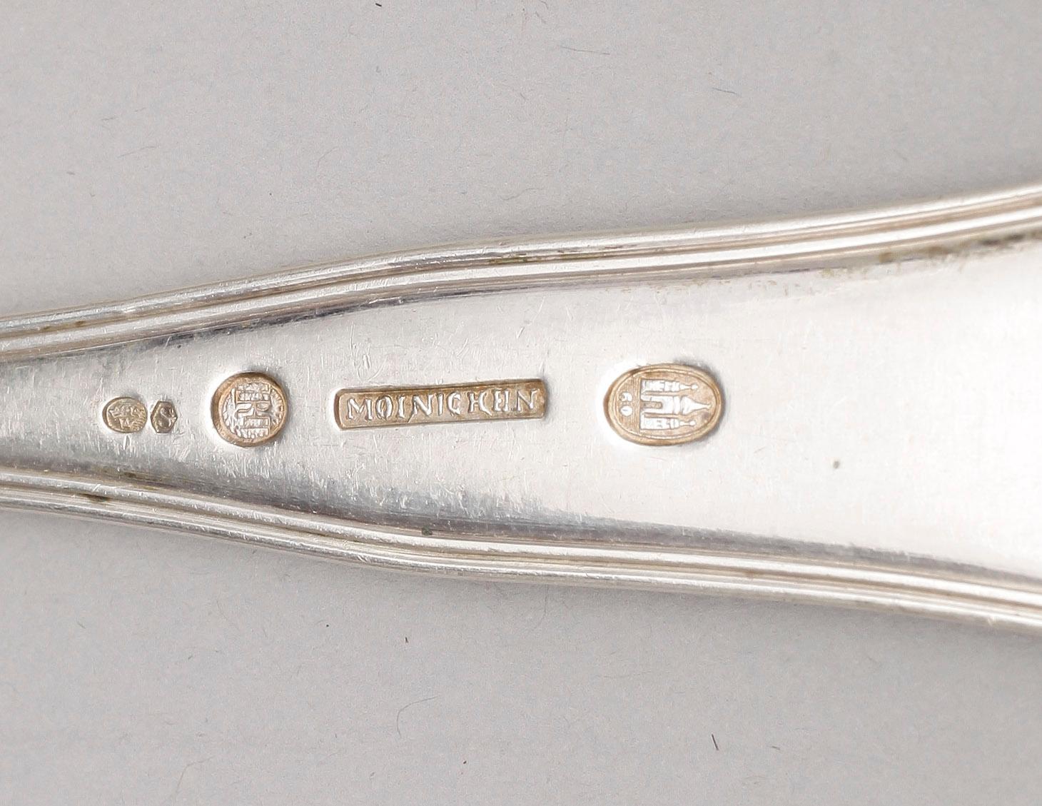 PARTI GAFFLAR, 6+11+1, silver, Moinichen, Danmark  resp MGAB, 1900-talets första hälft. Tot vikt ca 880 gram.