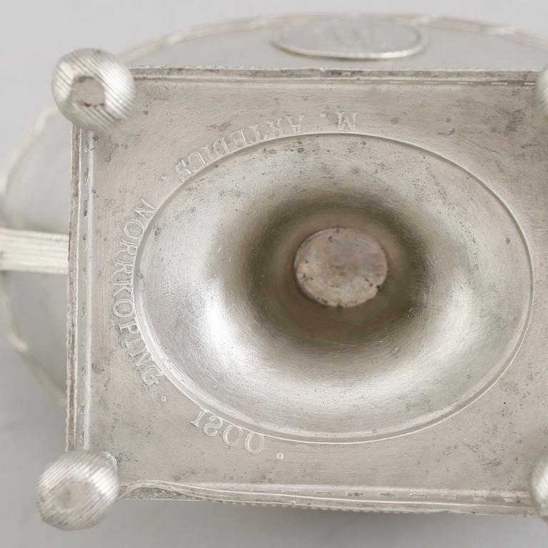 SOCKERSKÅL MED LOCK, tenn, Martin Artedius, Norrköping 1800.