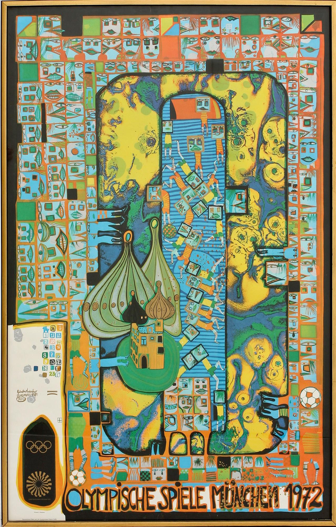 FRIEDENSREICH HUNDERTWASSER, efter, affisch. 1970-tal.