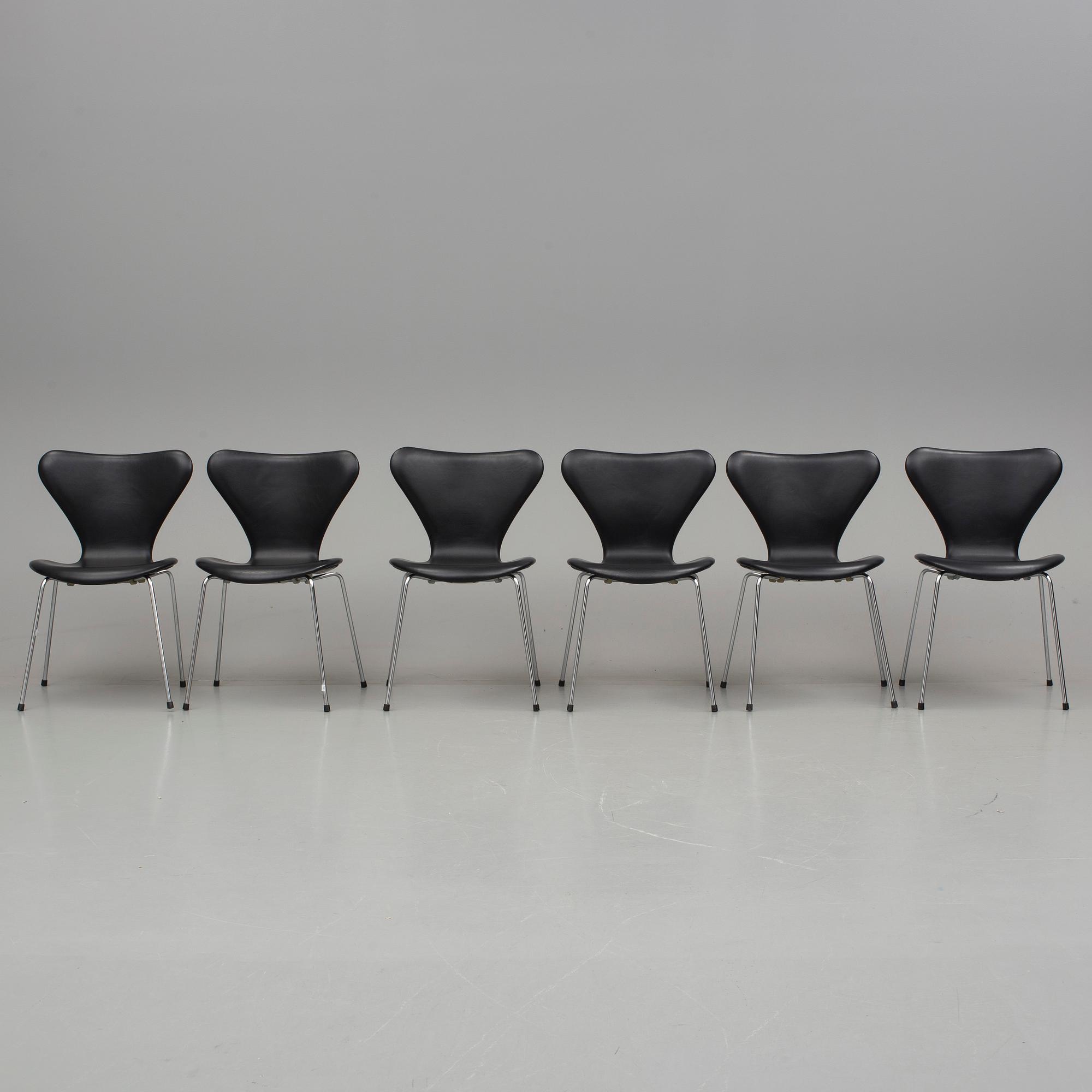 ARNE JACOBSEN, stolar, 6 stycken, "Sjuan", Fritz Hansen, 1900/2000-tal.