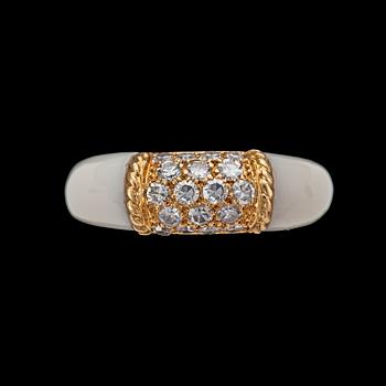 852. A van Cleef & Arpels diamond and white coral ring.