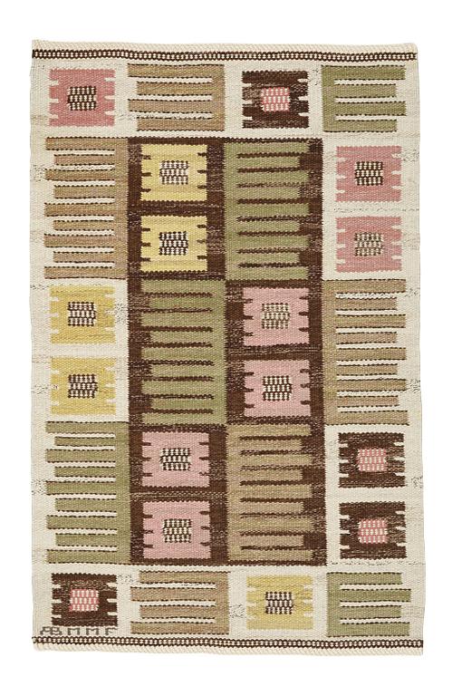 Märta Måås-Fjetterström, matto, "Nyponblomman", flat weave, ca 125,5 x 79-80 cm, signed AB MMF.