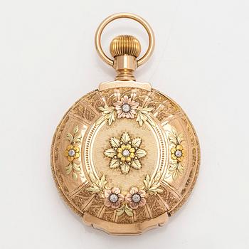 Hamilton, pocket watch, 50 mm, 14K gold in three colours, lever escapement.