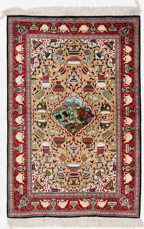 Rug, silk, figural, approx. 151 x 100 cm.