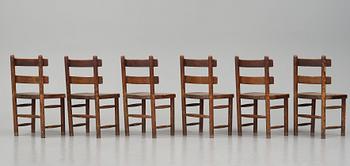 Axel Einar Hjorth, a set of 6 'Sandhamn' carved and stained pine dining chairs, Nordiska Kompaniet, Sweden 1931.