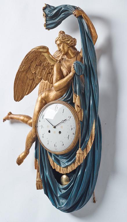 A Swedish Empire early 19th century gilt wood wall clock.