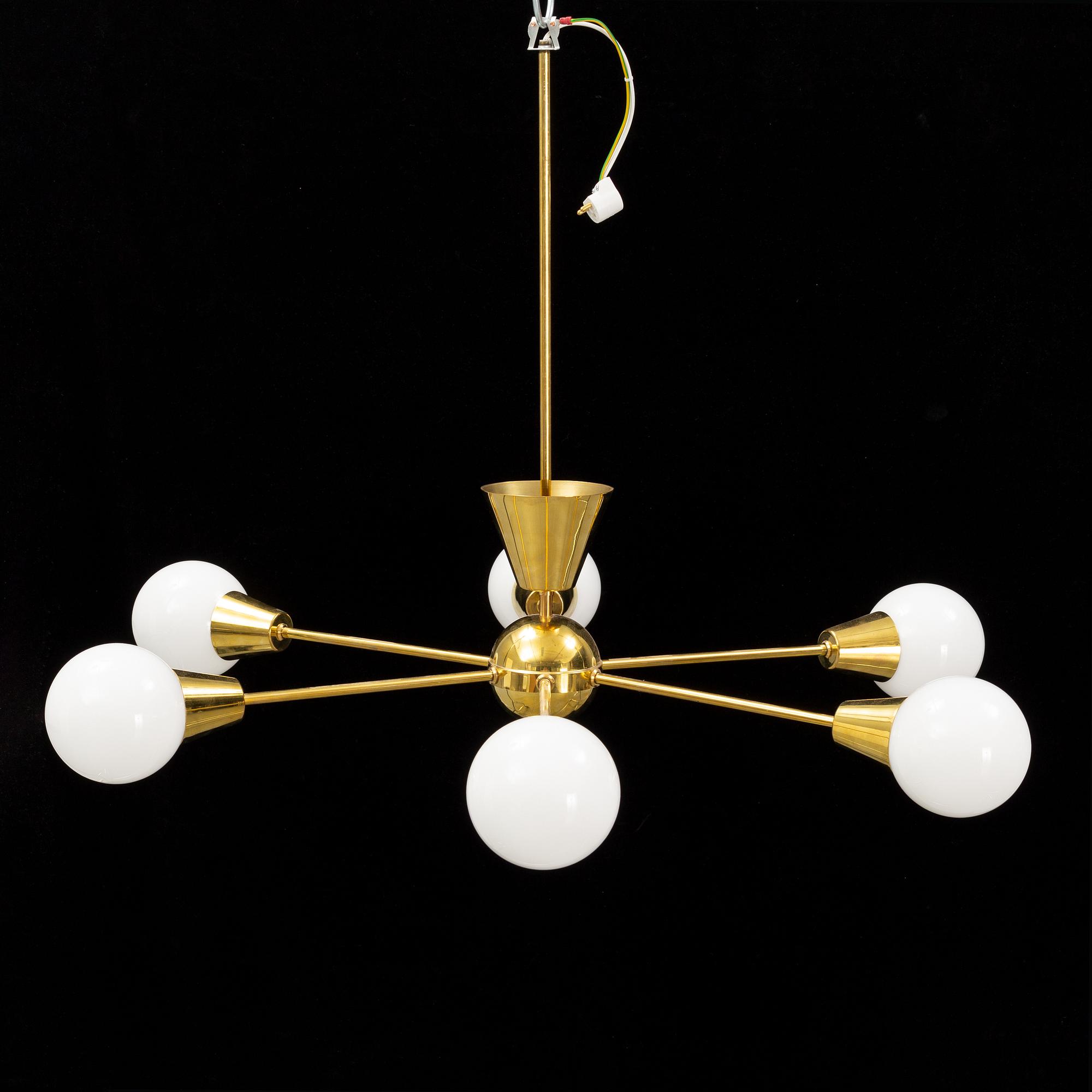 A brass and glass ceiling light, 21st Century.