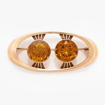Brosch, 14K guld med citriner. Kaisaniemen Kello ja Kulta 1965.