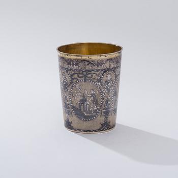 BEAKER, gilt silver and niello, Moscow 1804, unidentified goldsmith, weight 98 g.