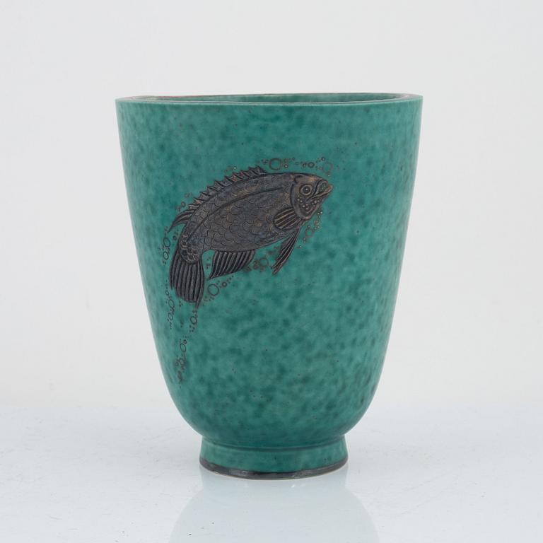 Wilhelm Kåge, vaser, 2 st samt skål, "Argenta", Gustavsberg, 1933, 1935 samt efter 1959.