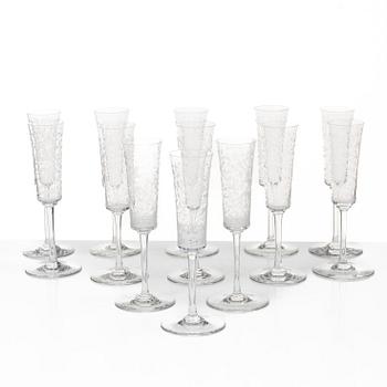 Baccarat, 13 'Leila' champagne glasses, France.