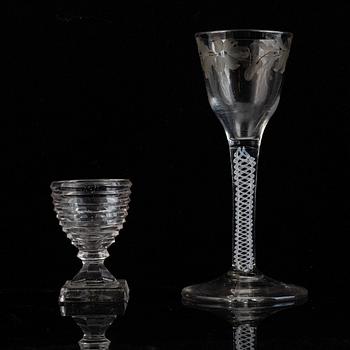 Two glasses, one of the presumably English, 18th Century.