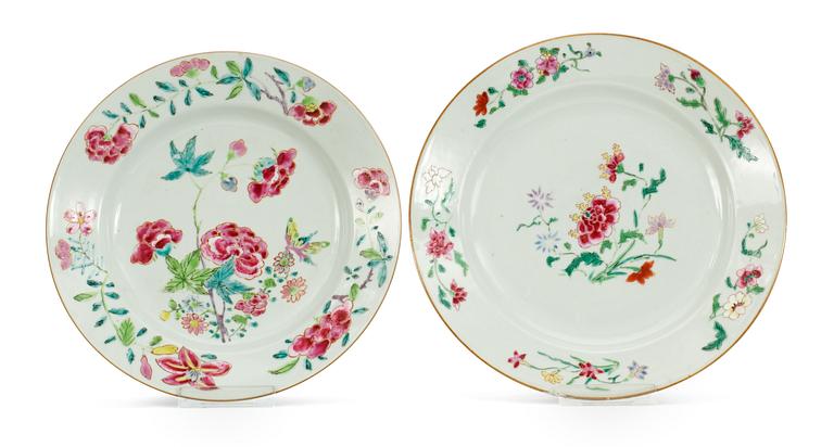 A set of two famille rose plates, Qing dynasty. Qianlong (1736-95).