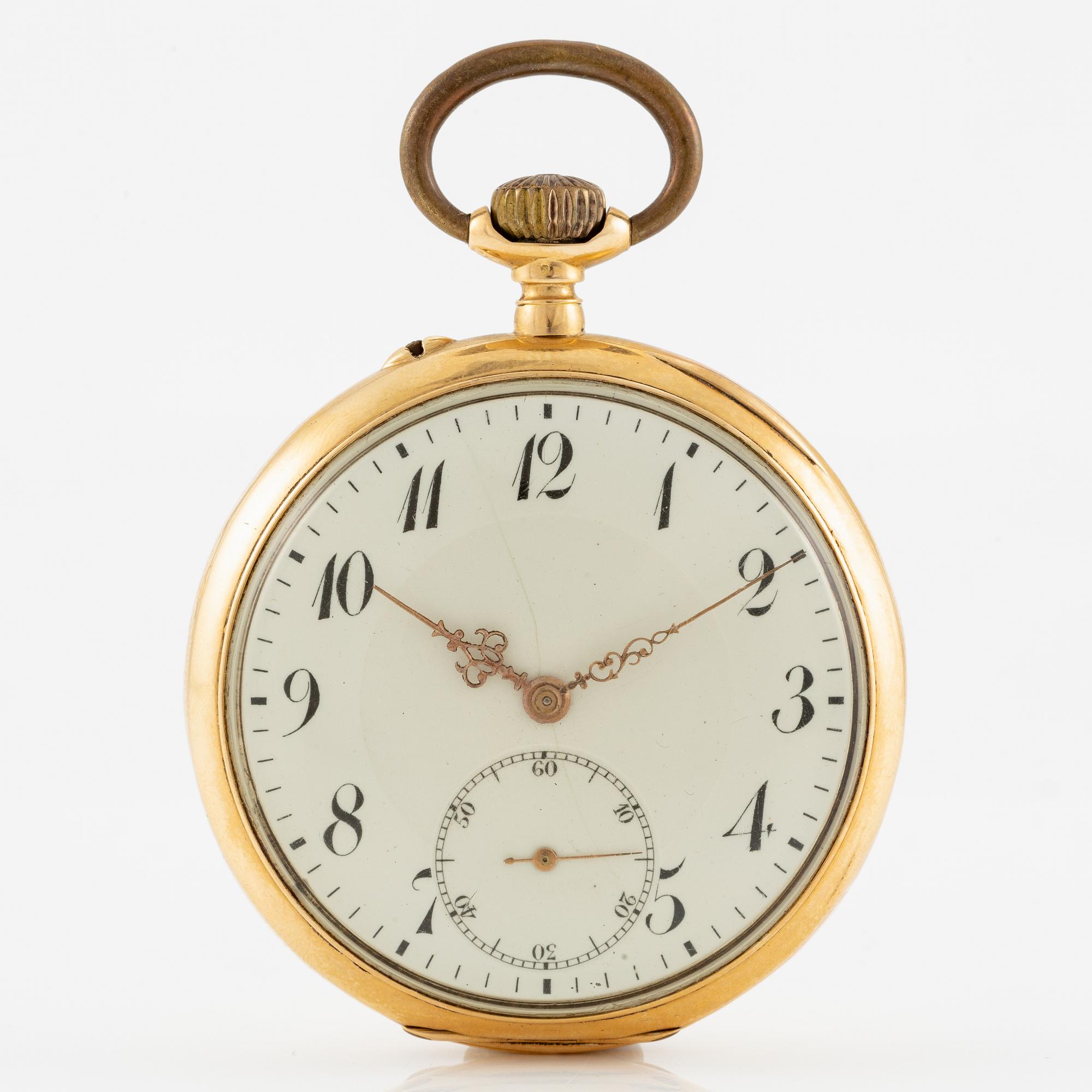 Pocket watch with chain, 18K gold.