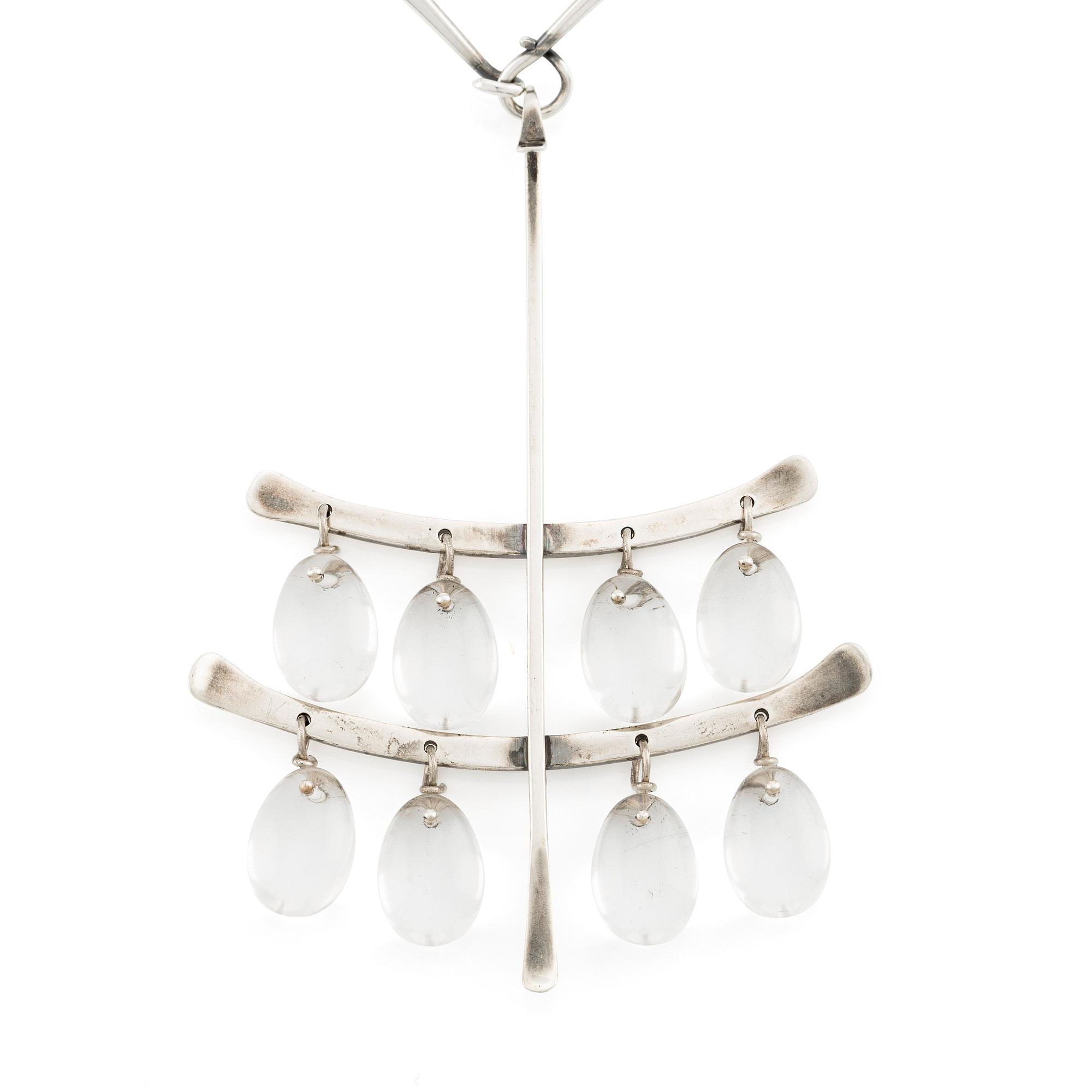 collier med hänge, modell nr 169 och 135, sterling silver med bergkristall, för Georg Jensen, Köpenhamn.