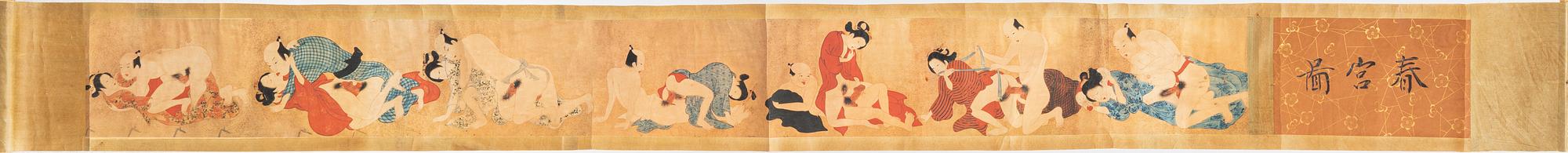 Oidentifierad konstnär, Shunga-målning, sju erotiska scener, Japan.