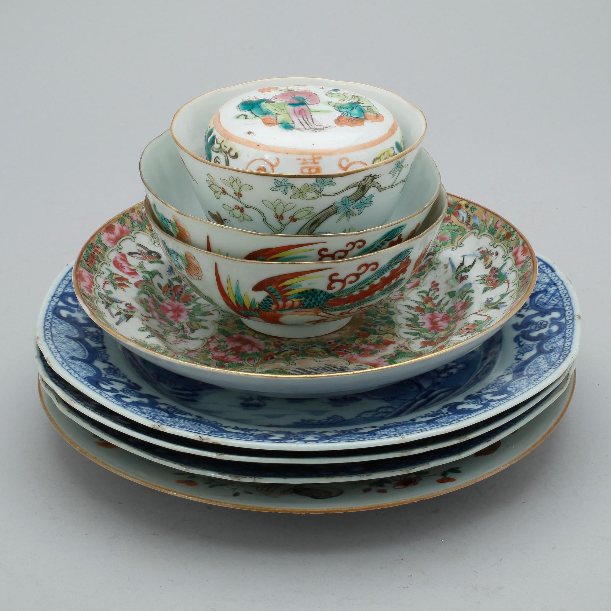 PARTI PORSLIN, 9 delar, Kina, 1700-1900-tal.