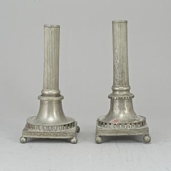 A pair of gustavian pewter candlesticks.  Hans Wicksten, Västerås (1782-1814).