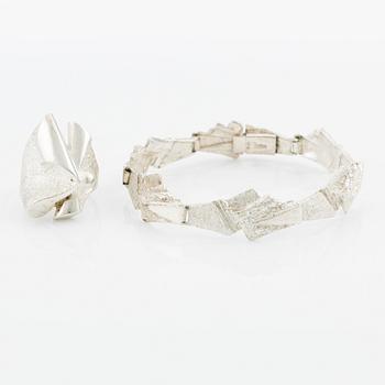 Bracelet and ring, silver,