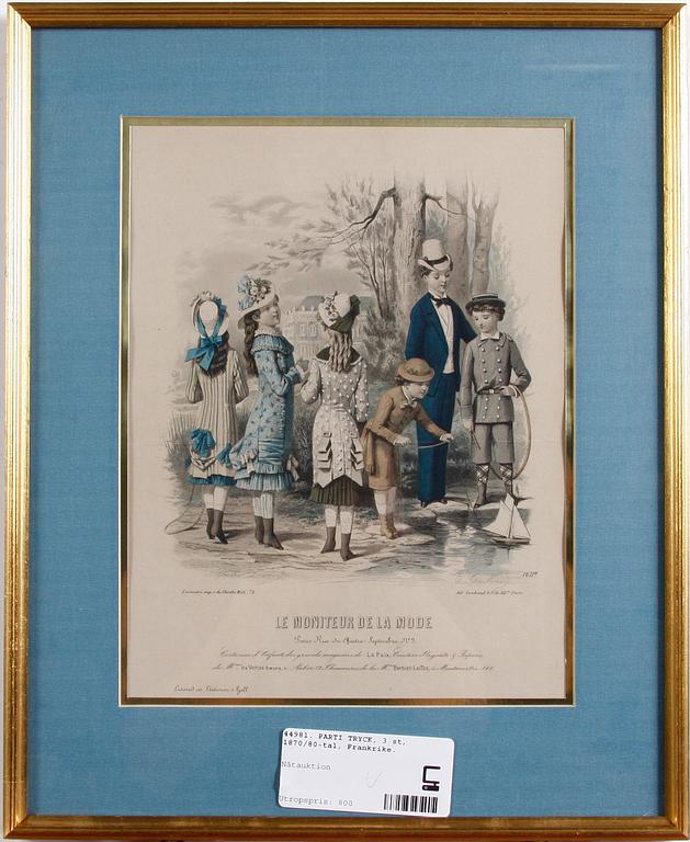 PARTI TRYCK, 3 st, 1870/80-tal, Frankrike.