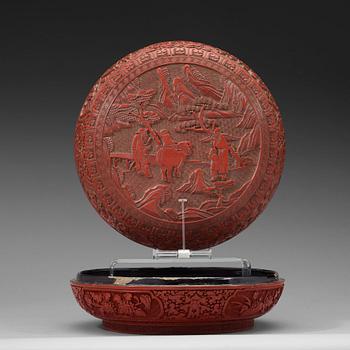 A large lacquer box with cover, Qing dynasty, with Qianlongs mark.