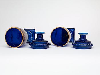 A pair of Russian blue glass vases with liners, circa 1900.