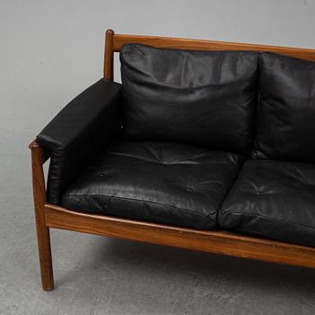 A rosewood and leather sofa by Gunnar Myrsrtrand for Källemo, designed 1960.