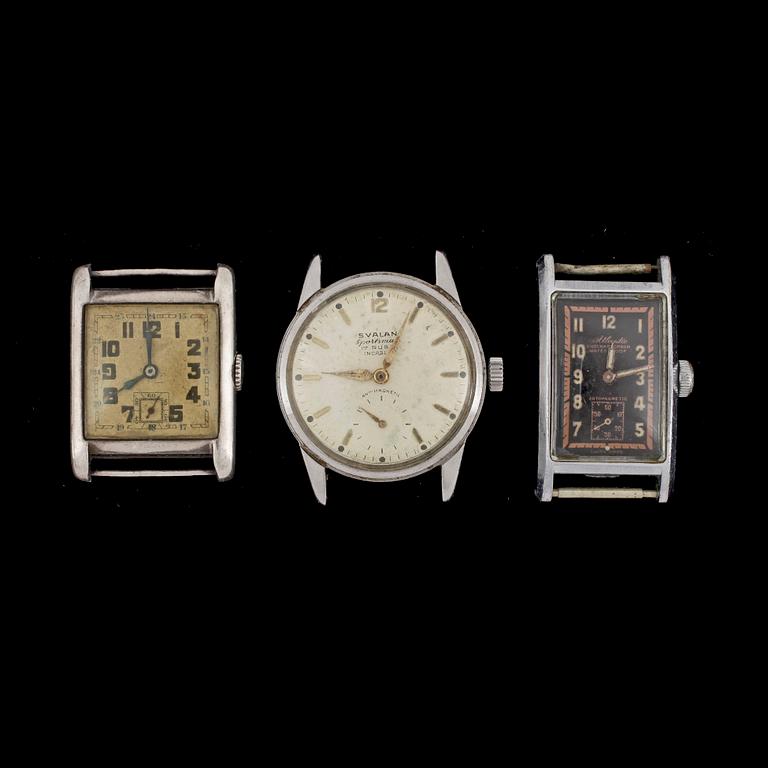 ARMBANDSUR, 3st, bla Svalan och Atlantic, 1930/40-tal.