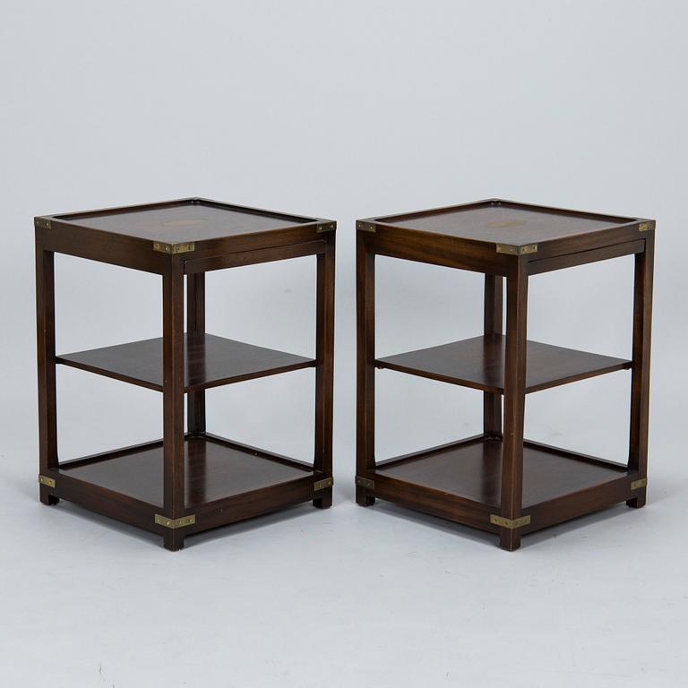 A pair of English walnut side tables, later part of the 20th century.