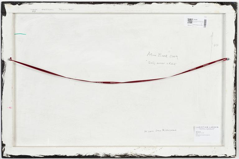 Max Mikael Book, mixed media on panel signed 2009 verso.