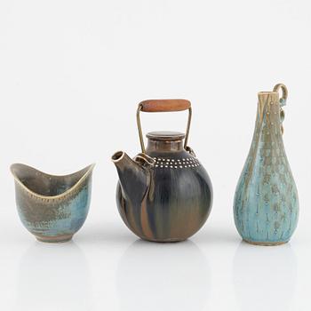 Stig Lindberg, tekanna, skål och kanna, Gustavberg Studio, 1960-1966.