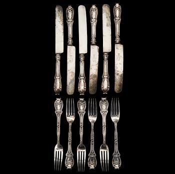 SIX FABERGÉ KNIVES AND FORKS, silver, Moscow 1899-1908.