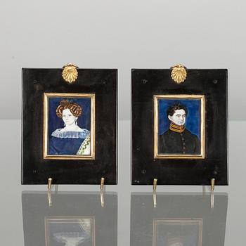 MINIATYRER, ett par, olja på papp, 1800-talets början.