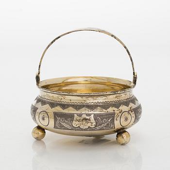 A parcel-gilt sugar bowl, Cyrillic maker's mark IAK, Moscow 1873.